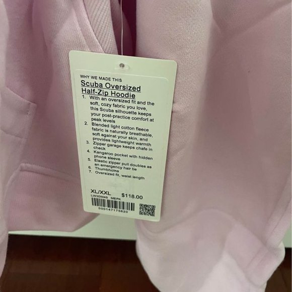 NWT LULULEMON SCUBA OVERSIZED HALF- ZIP HOODIE Meadowsweet Pink XL/XXL - Picture 2 of 3